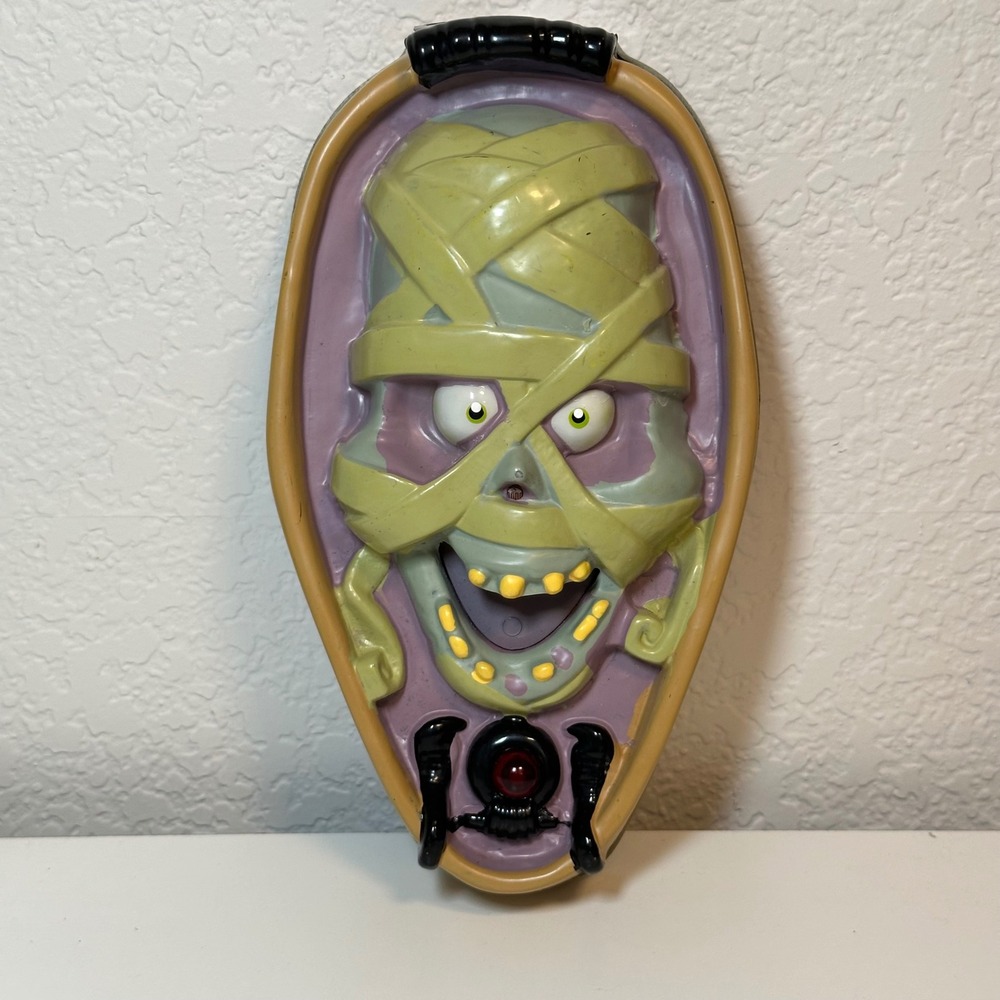 Gemmy Animated Mummy Head Halloween Prop Green Purple Motion Sensor Light Up